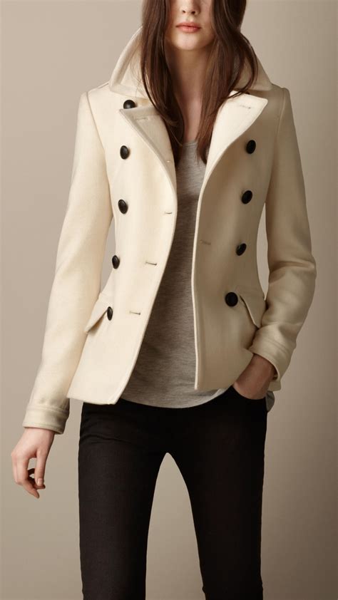 burberry wool cashmere cropped pea coat|Burberry wool coats for women.